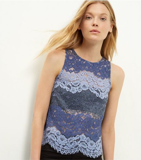 Blue Contrast Lace Sleeveless Top | New Look