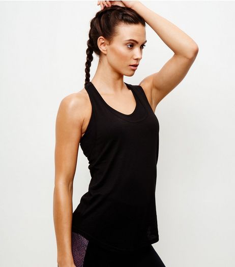 Black Elasticated Strap Back Sports Vest | New Look