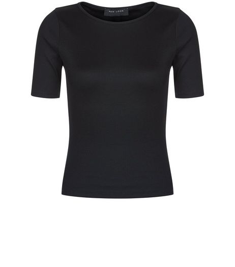 Petite Black Formal Ribbed T-Shirt | New Look