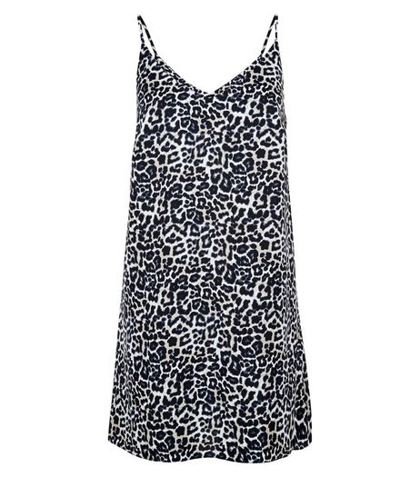 Petite Black Animal Print Satin Slip Dress | New Look