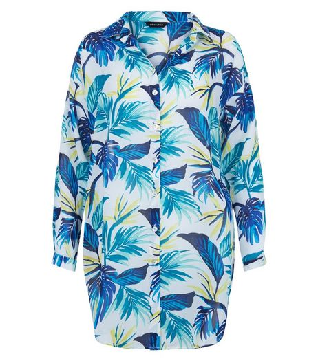 Yellow Tropical Print Longline Beach Shirt | New Look