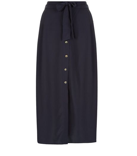 Tall Navy Button Front Midi Skirt | New Look