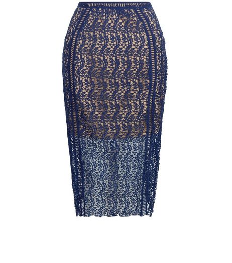 Petite Navy Lace Pencil Skirt | New Look