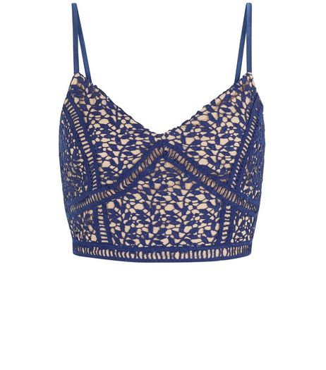 Petite Navy Lace Bralet | New Look