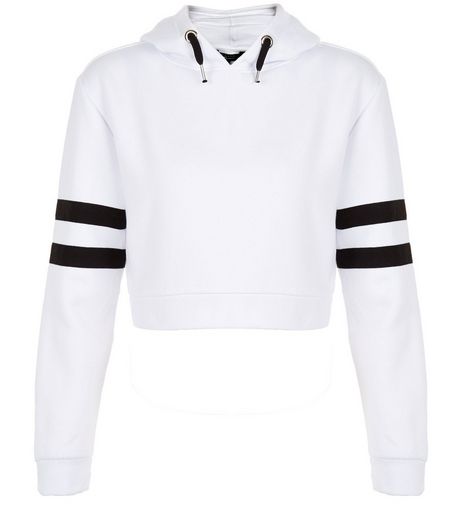 Teens White Stripe Sleeve Hoodie | New Look
