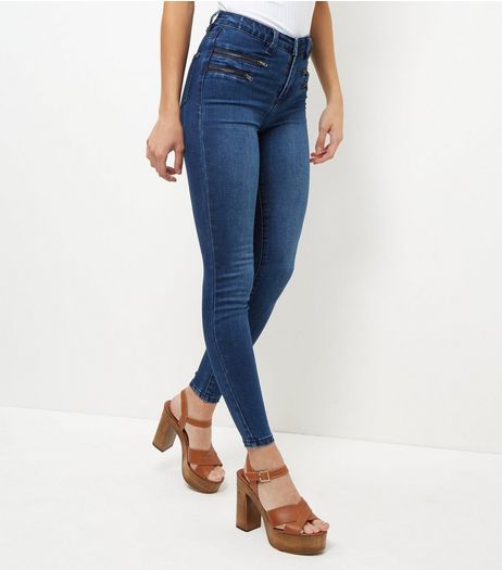 Navy Zip Pocket Supersoft Skinny Jeans | New Look