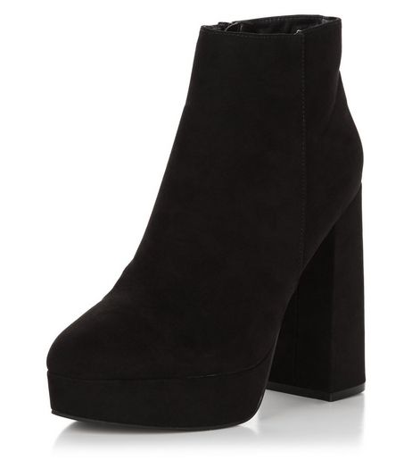Black Suedette Flared Heel Boots | New Look