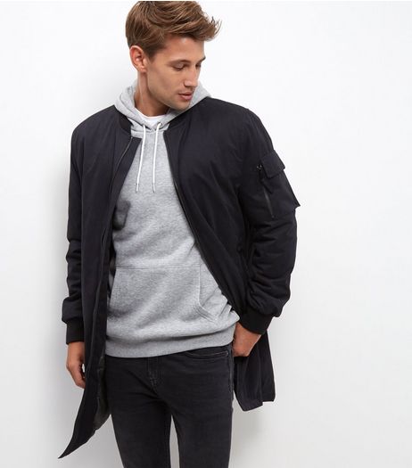 Black Longline Bomber Jacket | New Look