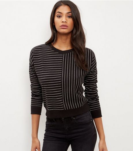 Black Contrast Pinstripe Sweater | New Look