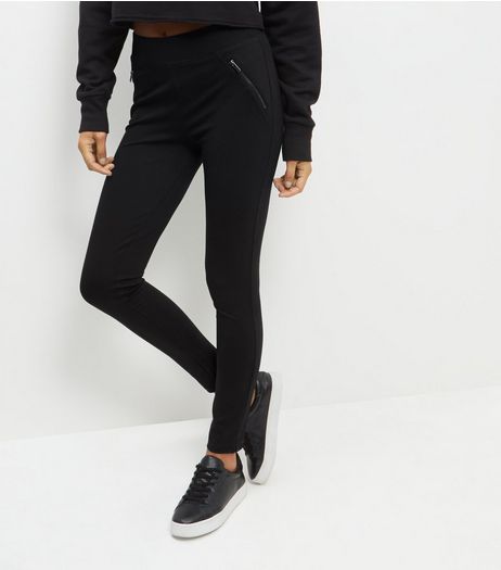 Black Zip Front Leggings | New Look
