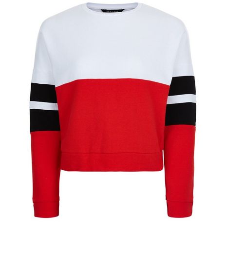 Teens Red Colour Block Stripe Sleeve Sweater | New Look