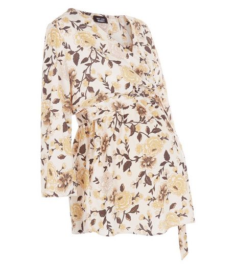 Maternity White Floral Print Wrap Top | New Look