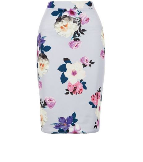 Petite Purple Floral Print Midi Skirt | New Look