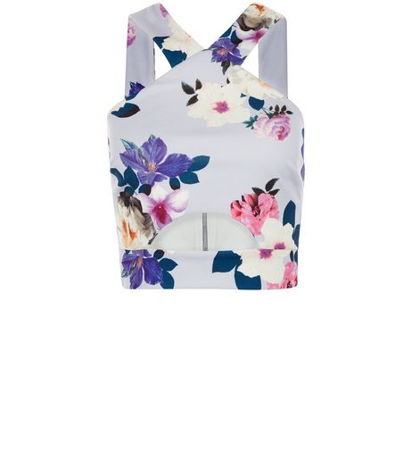 Petite Purple Floral Print Cut Out Crop Top | New Look