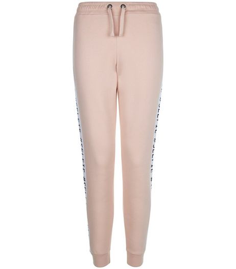 Teens Mid Pink #Selfie Stripe Side Print Joggers | New Look