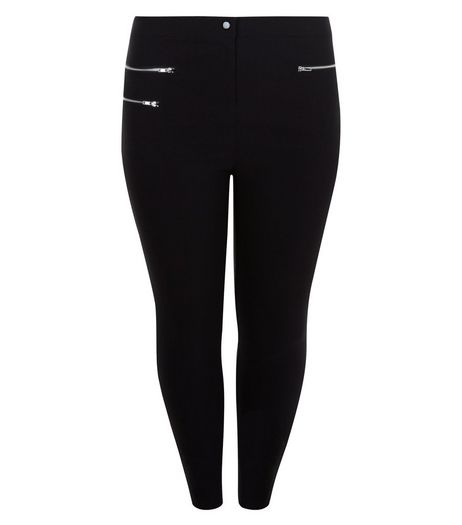 Curves Black Double Zip Pocket Bengaline Trousers | New Look