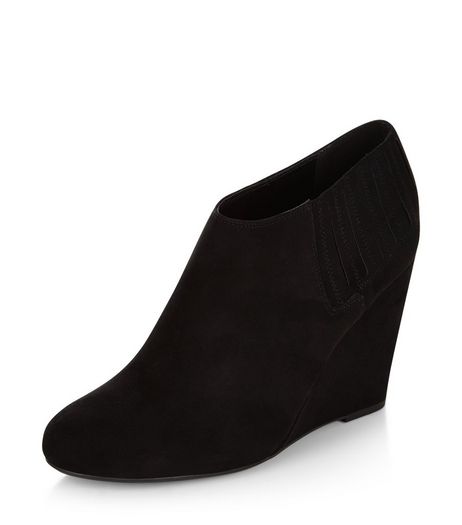 Black Suedette Wedge Shoeboots | New Look