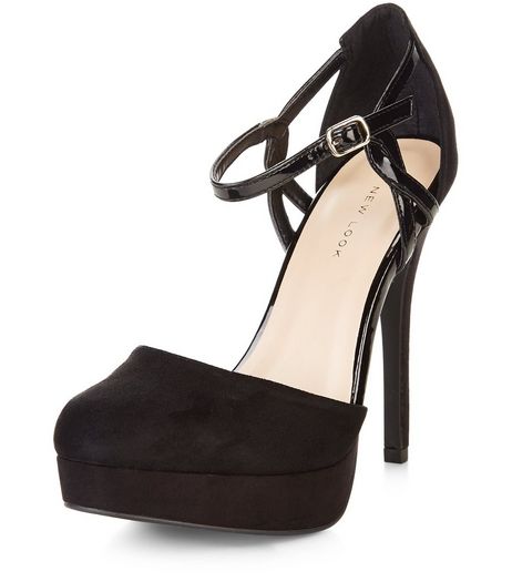 Black Suedette Twist Strap Platform Heels | New Look