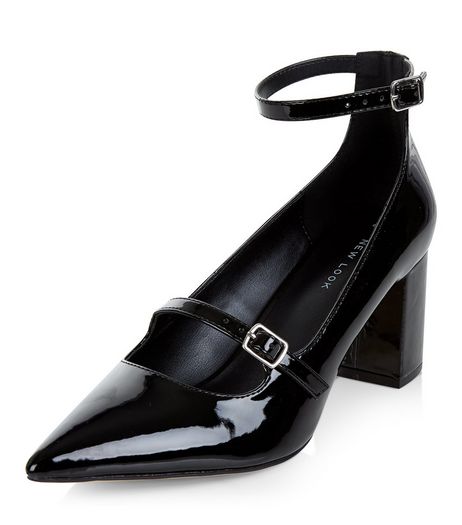 Black Patent Pointed Ankle Strap Heels | New Look
