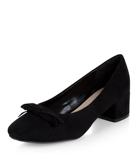 Black Bow Front Mid Block Heels | New Look