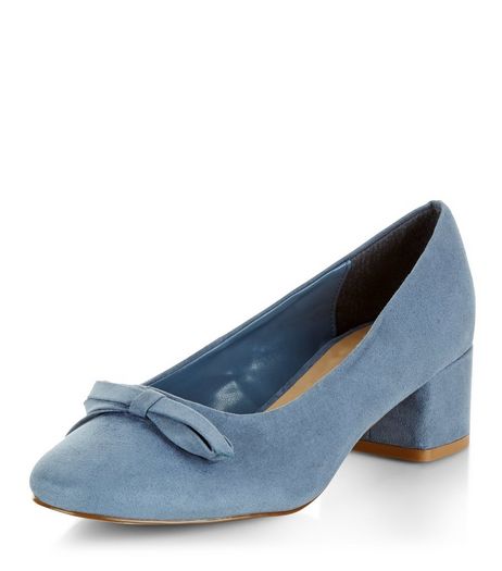 Pale Blue Bow Front Mid Block Heels | New Look