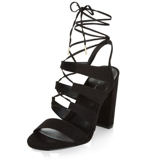 Black Suedette Ghillie Block Heels | New Look