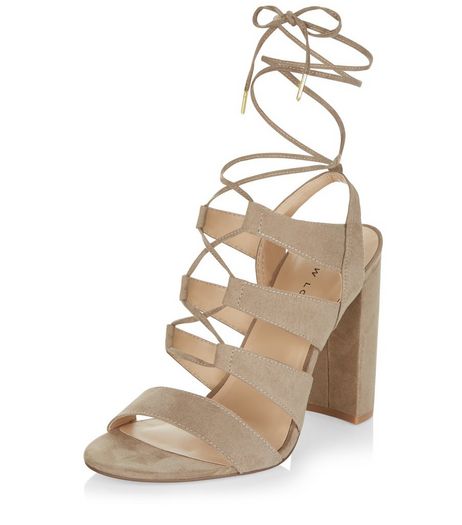Light Brown Suedette Ghillie Block Heels | New Look