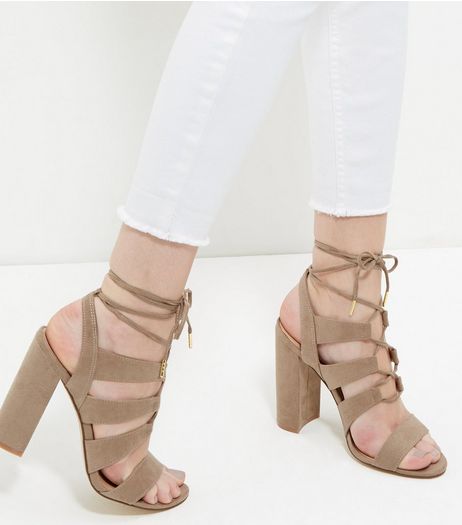Mink Suedette Ghillie Block Heels | New Look