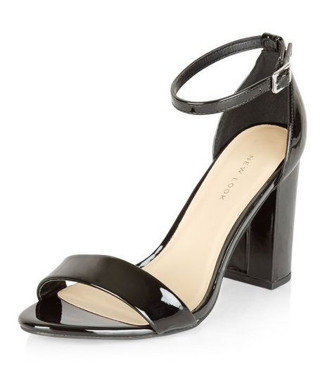Black Patent Ankle Strap Block Heels | New Look