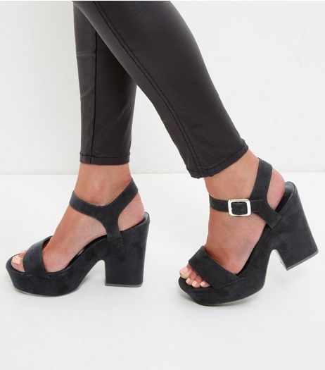 Black Suedette Block Heel Sandals | New Look