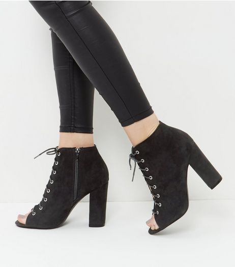 Black Suedette Ghillie Block Heels | New Look