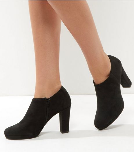 Black Suedette Block Heel Shoe Boots | New Look