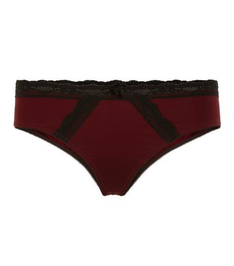 Burgundy Lace Trim Thong | New Look