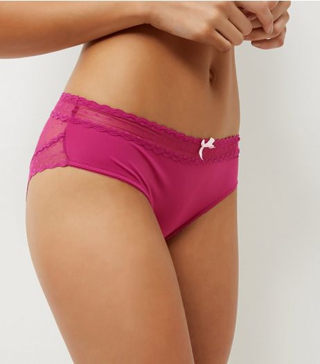 Bright Pink Polka Dot Print Mesh Brazilian Briefs | New Look