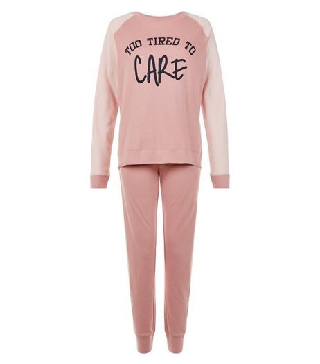 Teens Mid Pink Tired Slogan Pyjama Set | New Look