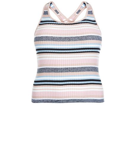 Curves Pink Stripe Cross Strap Top | New Look