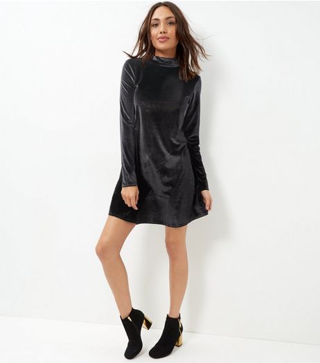 Brave Soul Black Velvet Funnel Neck Dress | New Look