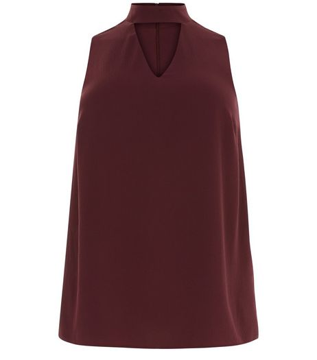 Curves Burgundy Sleeveless Choker Top | New Look