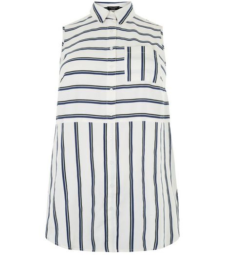 Curves White Stripe Sleeveless Shirt | New Look