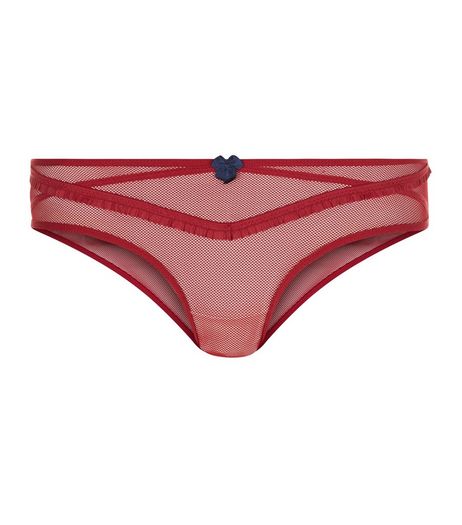 Dark Red Frill Trim Brazilian Briefs | New Look