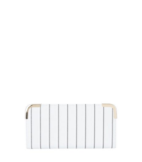 Grey Pin Stripe Metal Trim Purse | New Look