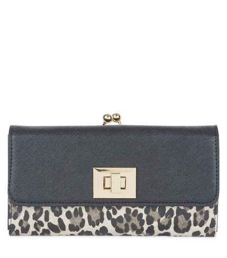 Black Leopard Print Panel Purse | New Look
