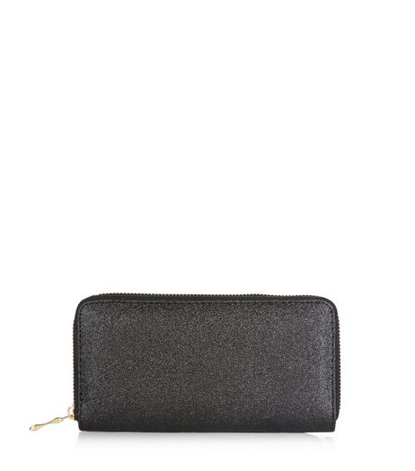 Black Glitter Zip Around Purse | New Look