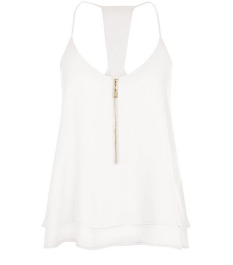 Apricot Cream Zip Front Layered Cami | New Look