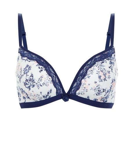 White Floral Print Lace Trim Bralet | New Look