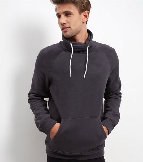 Dark Grey Funnel Neck Hoodie | New Look