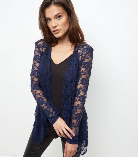 Mela Navy Lace Zip Shoulder Jacket | New Look