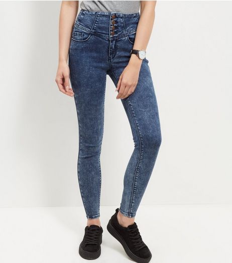 Navy Acid Wash High Waisted Skinny Jeans | New Look