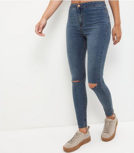 Blue Ripped Knee Skinny Jeans | New Look