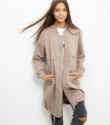 Mink Drawstring Hem Longline Bomber Jacket | New Look